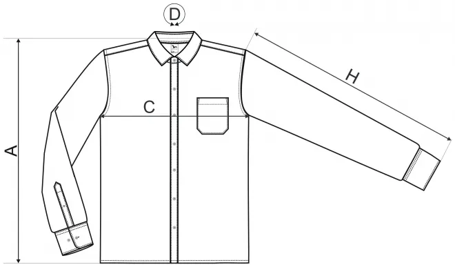 Chemise homme à manches longues - tableau des dimensions