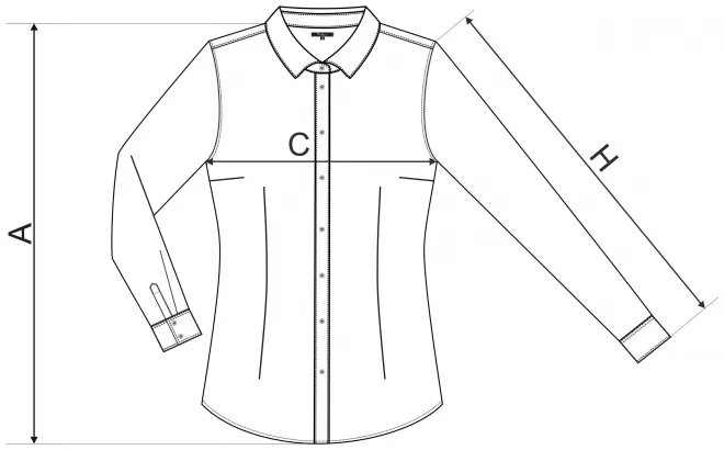 Chemisier à manches longues pour femme Coupe ajustée - tableau des dimensions