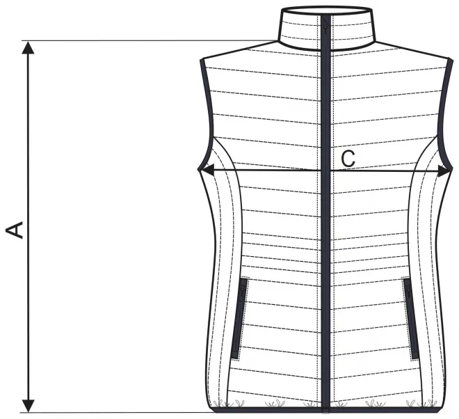 Gilet matelassé femme - tableau des dimensions