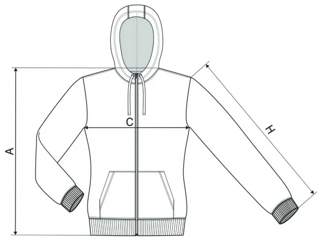 Sweat camouflage femme - tableau des dimensions