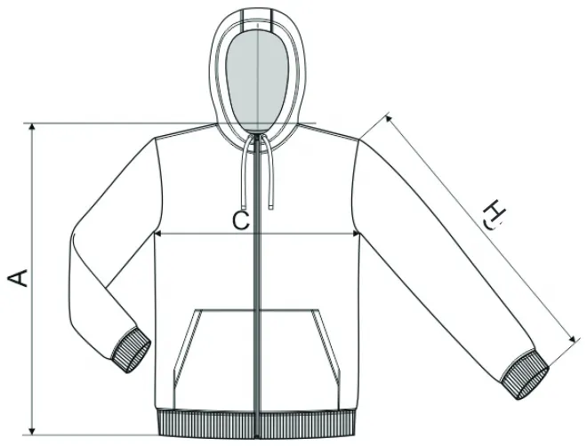 Sweat camouflage homme - tableau des dimensions