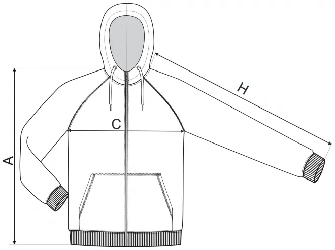 Sweat homme contrasté à capuche - tableau des dimensions
